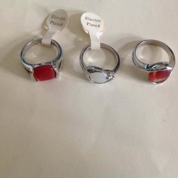 Lot of 3 Silver Tone Electroplated Gemstone Rings Size 9 - Picture 2 of 5